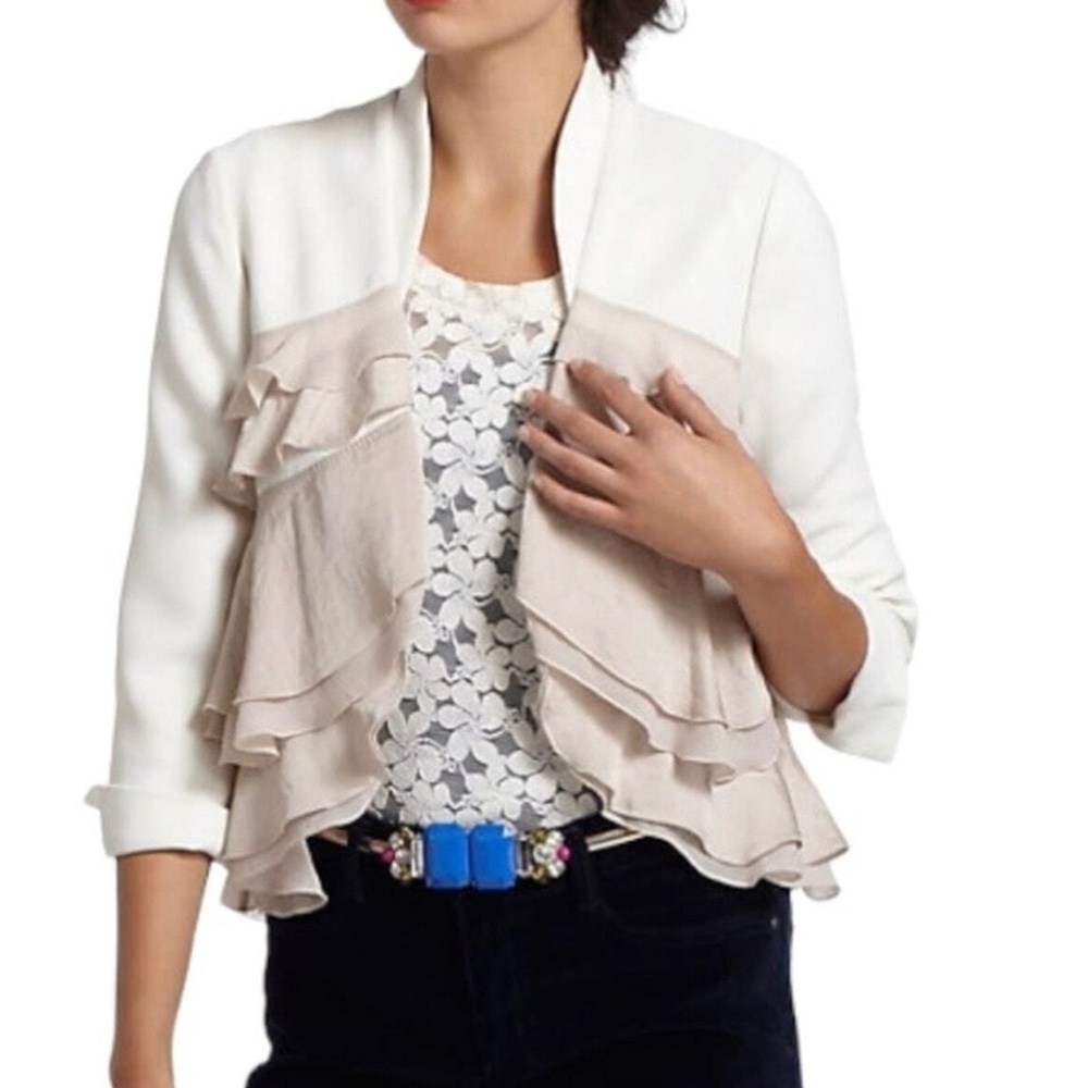 Elevenses Anthropologie Open Ruffled Madelyn Blazer, Two-Tone